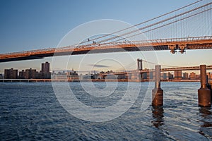 The Brooklyn Bridge and the Manhattan bridge spanning the East R