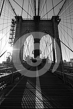 Brooklyn Bridge from Manhattan, New York, photographed in black and white.