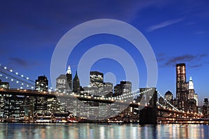 Brooklyn Bridge and Manhattan skyline At Night