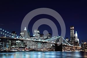 Brooklyn Bridge and Manhattan skyline At Night