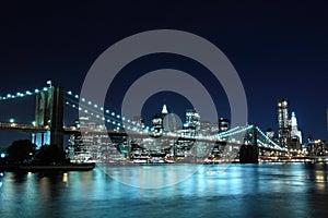 Brooklyn Bridge and Manhattan skyline At Night