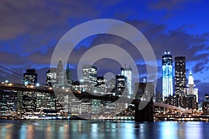 Brooklyn Bridge and Manhattan Skyline At Night