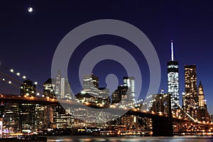 Brooklyn Bridge and Manhattan Skyline At Night