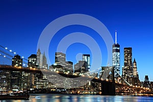 Brooklyn Bridge and Manhattan Skyline At Night