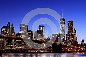 Brooklyn Bridge and Manhattan Skyline At Night