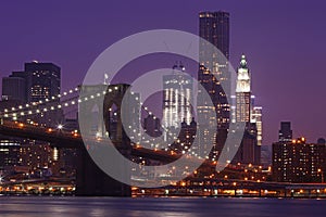 Brooklyn Bridge and Manhattan Skyline At Night NYC