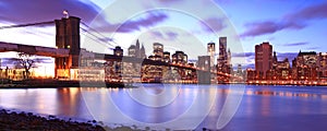 Brooklyn bridge and Manhattan skyline night scene