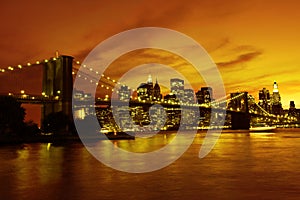 Brooklyn Bridge and Manhattan at sunset, New York