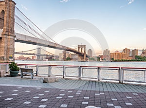 The Brooklyn Bridge in New York City at dusk