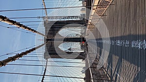 Brooklyn Bridge in New York. Suspended cables and structure supports.