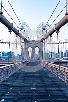 brooklyn bridge in new york. way to manhattan. urban architecture of new york city. Brooklyn skyline. Brooklyn bridge in