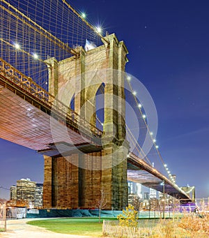 Brooklyn bridge at night, New York City, USA