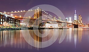 Brooklyn bridge at night, New York City, USA