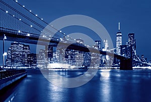 Brooklyn Bridge at night, New York, USA