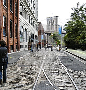 Brooklyn Bridge seen from Broooklyn side of river