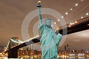 Brooklyn Bridge and The Statue of Liberty at Night