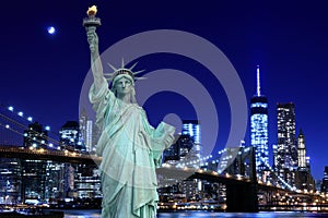 Brooklyn Bridge and The Statue of Liberty at Night