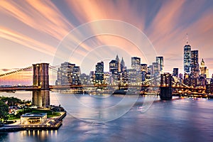 Brooklyn Bridge at sunset in New York City