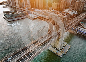 Brooklyn Bridge panorama at sunset New York City Manhattan after sunset beautiful cityscape