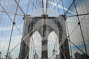 Brooklyn Bridge with the suspending ropes