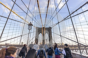 Brooklyn bridge with tourists