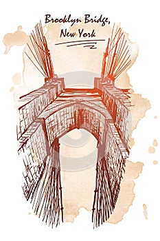 Brooklyn Bridge travel sketch on a grunge background