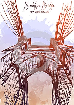 Brooklyn Bridge. Travel sketchbook picture.