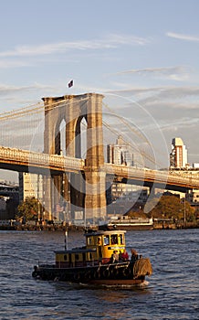 Brooklyn Bridge and Tug Boat, New York