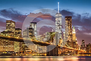 Brooklyn Bridge at twilight time, New York City