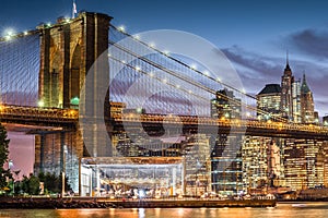 Brooklyn Bridge at twilight time, New York City