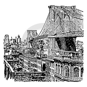 Brooklyn Bridge vintage illustration