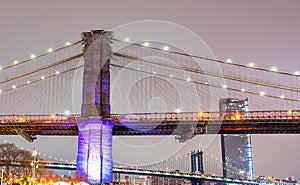 Brooklyn and Manhattan Bridge at night, New York Skyline