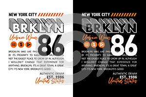 Brooklyn New York City Number 86 urban wear design typography print for t-shirts