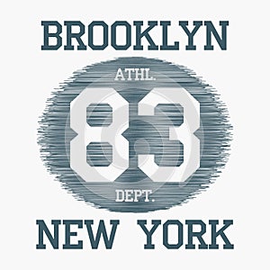 Brooklyn, New York City typography for design t-shirts. Number sport apparel graphics on hatched background. Vector illustration.