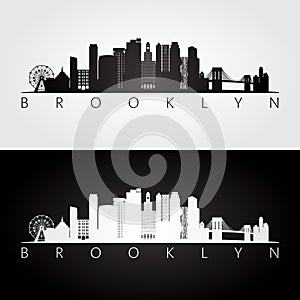 Brooklyn, New York city, USA skyline and landmarks silhouette photo