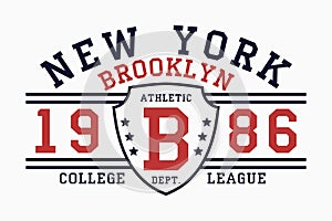 Brooklyn, New York slogan typography graphics for t-shirt. College print for apparel. Vector.