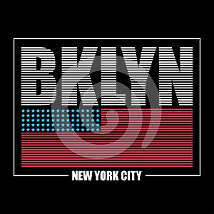 Brooklyn, New York typography graphics for t-shirt. Print athletic clothes with USA flag and lettering - BKLYN. Line design.