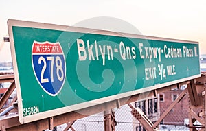 Brooklyn Queens Expressway sign on Brooklyn Bridge, New York Cit