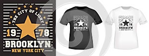 Brooklyn Star t-shirt print for t shirts applique, fashions slogan, tee badge, label, tag clothing, jeans, and casual wear