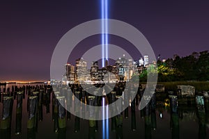 Tribute In Light Memorial From Brooklyn Bridge Pier photo