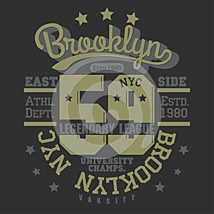 Brooklyn t-shirt graphics. New York athletic apparel design. Vector