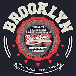 Brooklyn t-shirt graphics. New York athletic apparel design. Vector