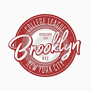 Brooklyn vintage typography for slogan t-shirt. New York city grunge authentic print for t shirt. Graphics badge for retro apparel