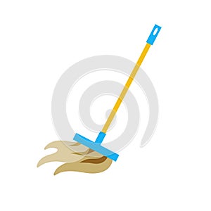 Broom for house cleaning. Mop tool with long orange handle.