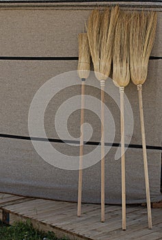 Broom made of broom sorghum or Household, cleaning services, housewives, concept