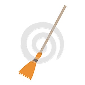 Broom made from twigs on a long wooden handle. vector illustration. tool for cleaning isolated on white background.