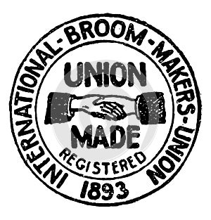 Broom makers Union Label, vintage illustration
