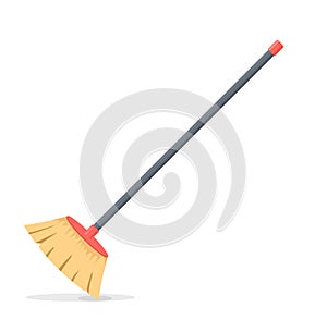 Broom mop sweep cartoon flat icon. Clean tidy dust cleanup vector symbol