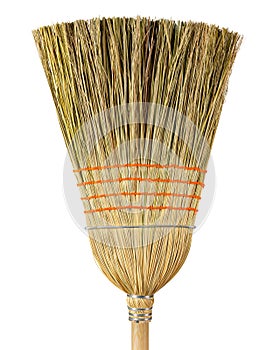 Broom. Old used corn straw broom. Professional natural organic wooden large heavy duty broom