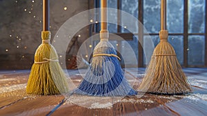 A broom posing for a before and after photo showing off its new and improved sparkling clean bristles after completing